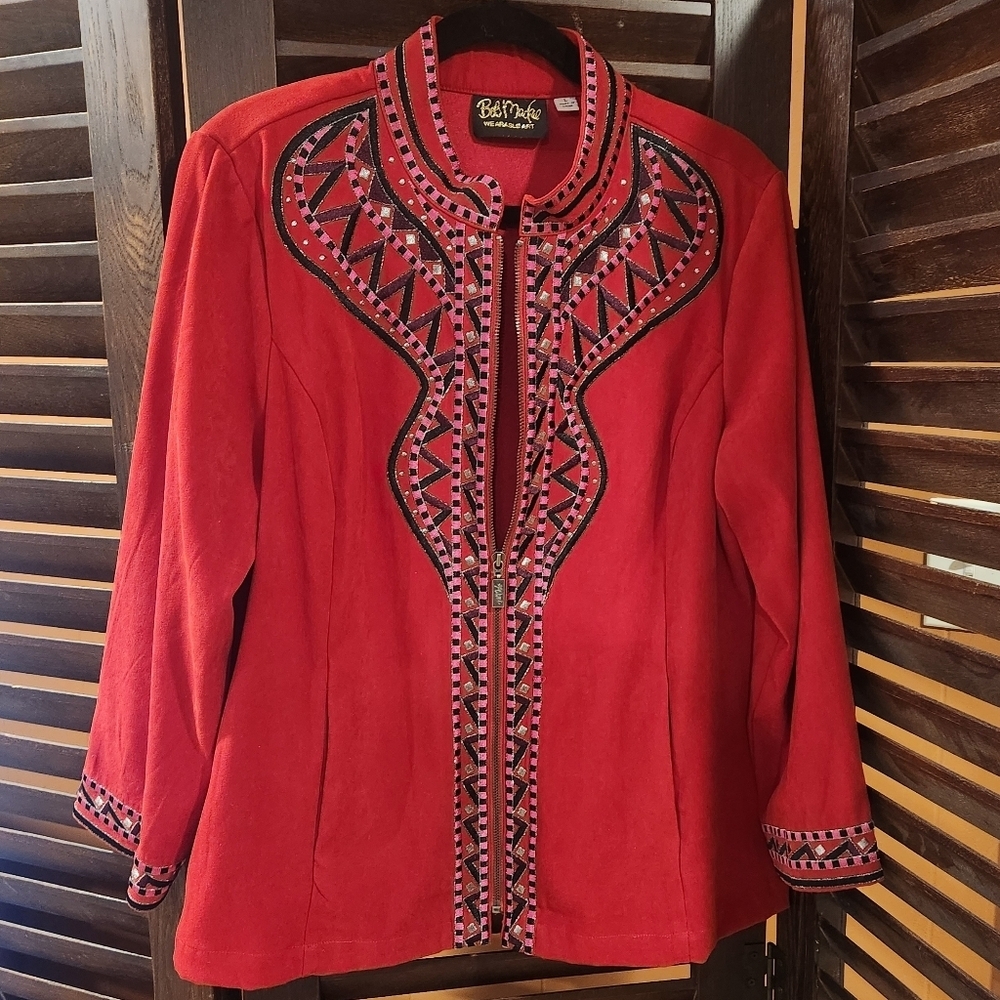 Bob Mackie Vibrant Red Blazer with Black Accents